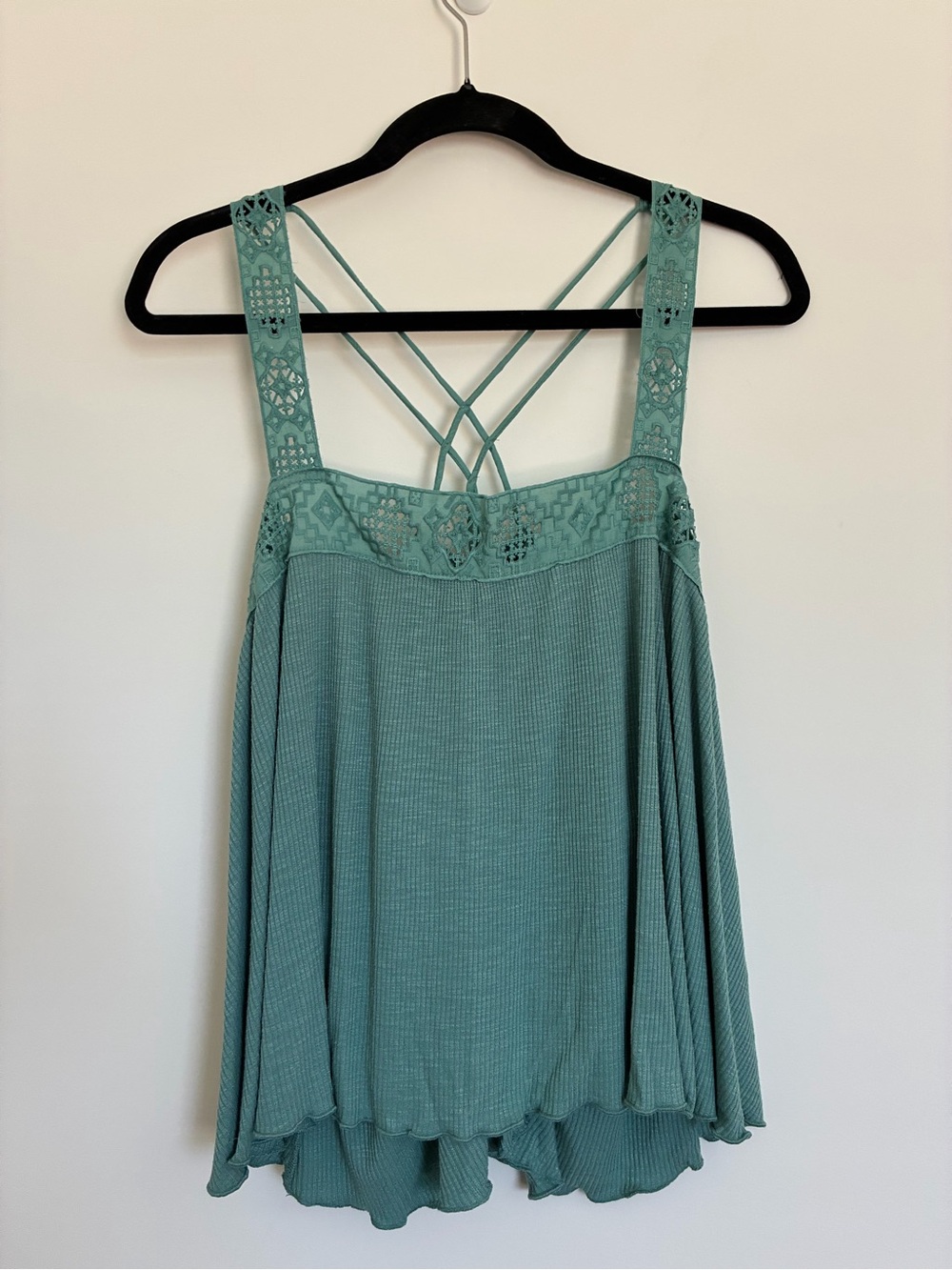 Lucky Brand Women's Sage Green Crochet Yoke Strappy Tank Top size xl